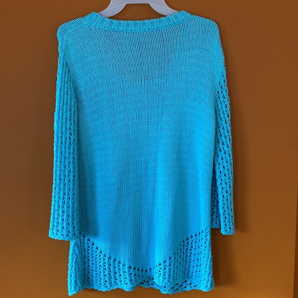 2/$20. Ladies crocheted sweater in size medium teal blue. - Picture 2 of 7